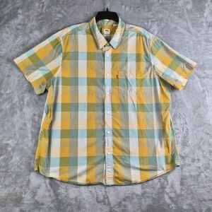 Levi's Men's Yellow and Green Plaid Button Down Shirt
